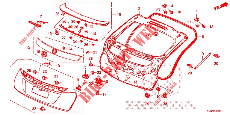 HECKKLAPPENPLATTE(2D)  für Honda CIVIC DIESEL 1.6 COMFORT 5 Türen 6 gang-Schaltgetriebe 2016