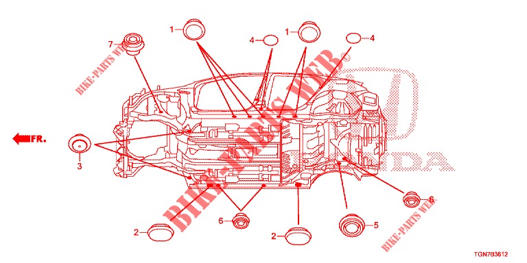 GUMMITUELLE (INFERIEUR) für Honda CIVIC DIESEL 1.6 ENTRY 5 Türen 9 gang automatikgetriebe 2018