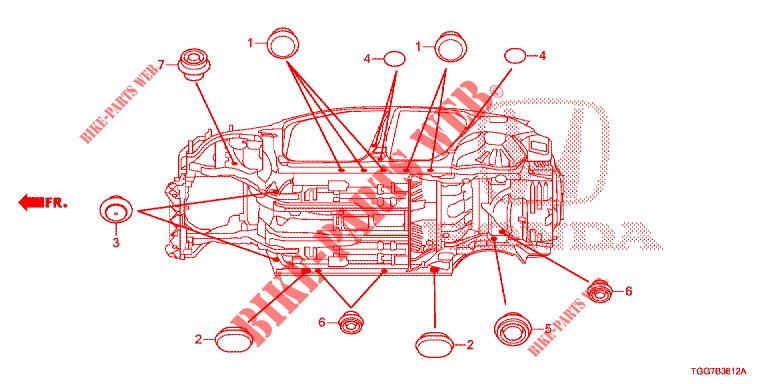 GUMMITUELLE (INFERIEUR) für Honda CIVIC  TYPE R 5 Türen 6 gang-Schaltgetriebe 2019