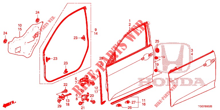TUERTAFELN, VORNE(2D)  für Honda CIVIC  TYPE R 5 Türen 6 gang-Schaltgetriebe 2019