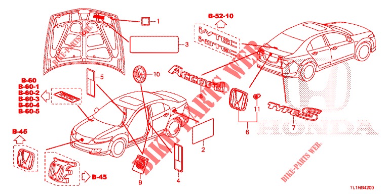 EMBLEME/WARNETIKETTEN  für Honda ACCORD 2.0 S 4 Türen 6 gang-Schaltgetriebe 2014
