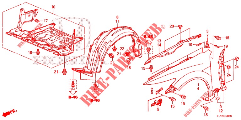 KOTFLUEGEL, VORNE  für Honda ACCORD 2.0 S 4 Türen 6 gang-Schaltgetriebe 2014