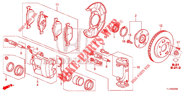 VORDERRADBREMSE (1) für Honda ACCORD 2.0 S 4 Türen 6 gang-Schaltgetriebe 2014