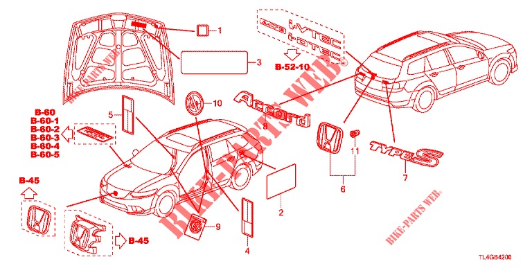 EMBLEME/WARNETIKETTEN  für Honda ACCORD TOURER 2.4 EXECUTIVE 5 Türen 6 gang-Schaltgetriebe 2013