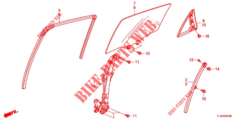 HINTERE TUERFENSTERSCHEIBE/TUERREGLER  für Honda ACCORD TOURER 2.4 EXECUTIVE 5 Türen 6 gang-Schaltgetriebe 2013