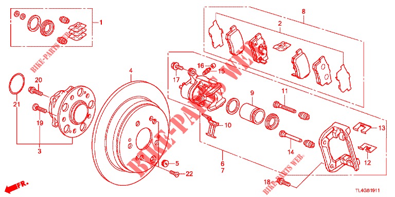 HINTERRADBREMSE (2) für Honda ACCORD TOURER 2.4 EXECUTIVE 5 Türen 6 gang-Schaltgetriebe 2013