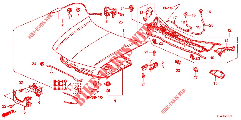 MOTORHAUBE (RH) für Honda ACCORD TOURER 2.4 EXECUTIVE 5 Türen 6 gang-Schaltgetriebe 2013