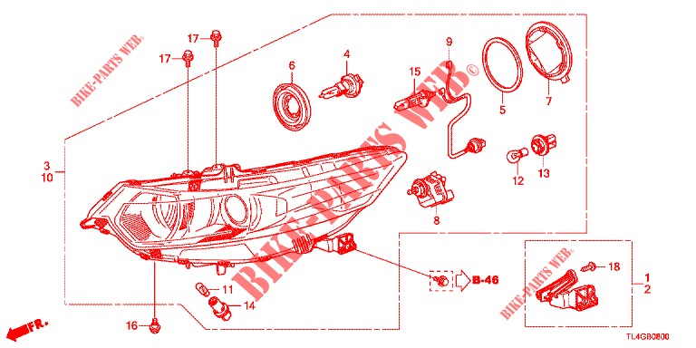SCHEINWERFER  für Honda ACCORD TOURER 2.4 EXECUTIVE 5 Türen 6 gang-Schaltgetriebe 2013
