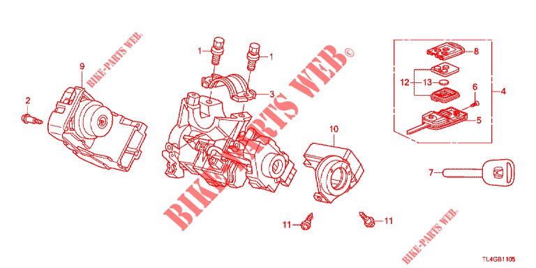 SCHLIESSZYLINDER KOMPONENTEN  für Honda ACCORD TOURER 2.4 EXECUTIVE 5 Türen 6 gang-Schaltgetriebe 2013