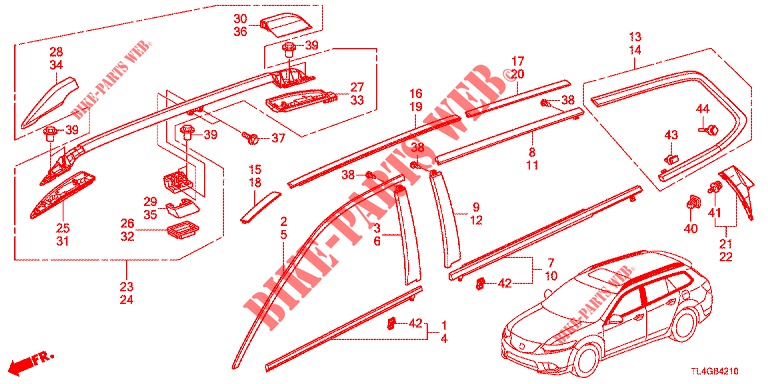 ZIERLEISTE/DACHSCHIENE  für Honda ACCORD TOURER 2.4 EXECUTIVE 5 Türen 6 gang-Schaltgetriebe 2013