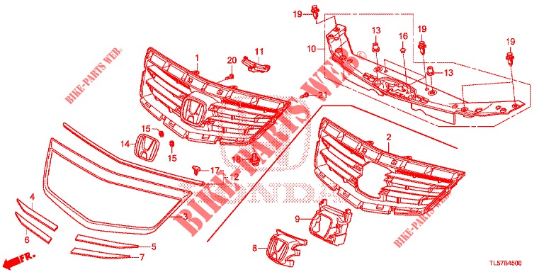 GRILL, VORNE/ZIERLEISTE  für Honda ACCORD TOURER 2.0 S 5 Türen 6 gang-Schaltgetriebe 2015