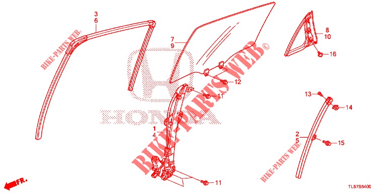 HINTERE TUERFENSTERSCHEIBE/TUERREGLER  für Honda ACCORD TOURER 2.0 S 5 Türen 6 gang-Schaltgetriebe 2015