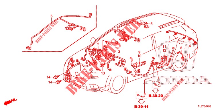 KABELBAUM (3) (RH) für Honda ACCORD TOURER 2.0 S 5 Türen 6 gang-Schaltgetriebe 2015