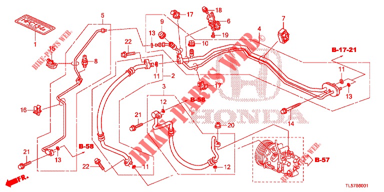 KLIMAANLAGE (FLEXIBLES/TUYAUX) (2.0L) (RH) für Honda ACCORD TOURER 2.0 S 5 Türen 6 gang-Schaltgetriebe 2015