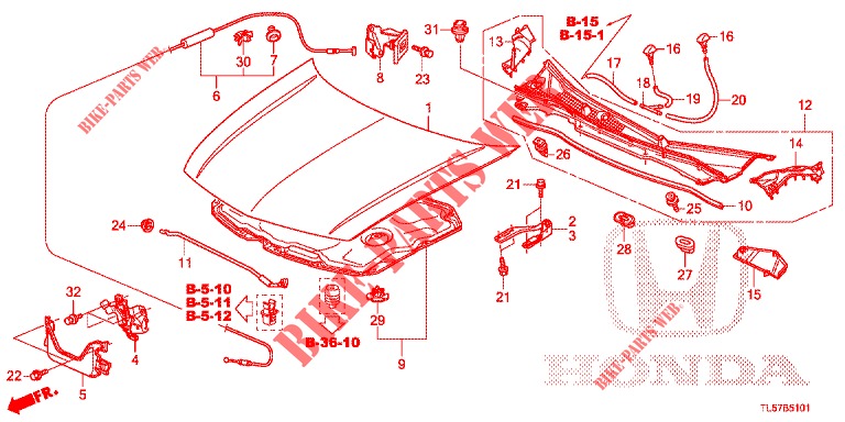 MOTORHAUBE (RH) für Honda ACCORD TOURER 2.0 S 5 Türen 6 gang-Schaltgetriebe 2015