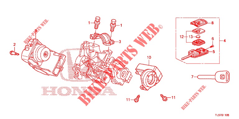 SCHLIESSZYLINDER KOMPONENTEN  für Honda ACCORD TOURER 2.0 S 5 Türen 6 gang-Schaltgetriebe 2015