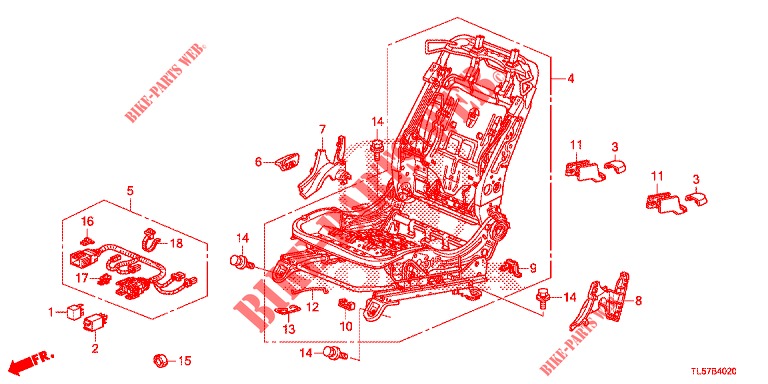 VORNE SITZKOMPONENTEN (D.) (SIEGE REGLAGE MANUEL) für Honda ACCORD TOURER 2.0 S 5 Türen 5 gang automatikgetriebe 2015
