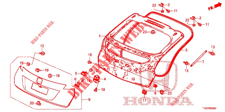 HECKKLAPPENPLATTE(2D)  für Honda CIVIC DIESEL 1.6 S 5 Türen 6 gang-Schaltgetriebe 2013