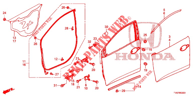 TUERTAFELN, VORNE(2D)  für Honda CIVIC DIESEL 1.6 S 5 Türen 6 gang-Schaltgetriebe 2013