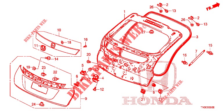 HECKKLAPPENPLATTE(2D)  für Honda CIVIC 1.8 ES 5 Türen 6 gang-Schaltgetriebe 2014