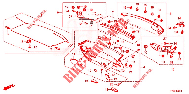 HECKKLAPPENVERKLEIDUNG/ TAFELVERKLEIDUNG, HINTEN(2D)  für Honda CIVIC 1.8 ES 5 Türen 6 gang-Schaltgetriebe 2014