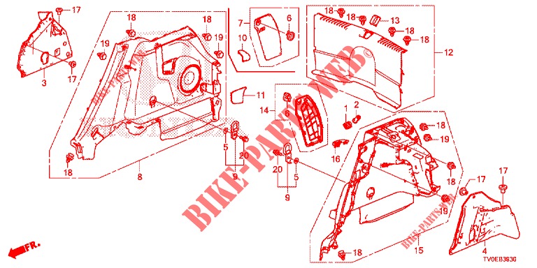 KOFFERRAUM SEITENVERKL.  für Honda CIVIC 1.8 ES 5 Türen 6 gang-Schaltgetriebe 2014