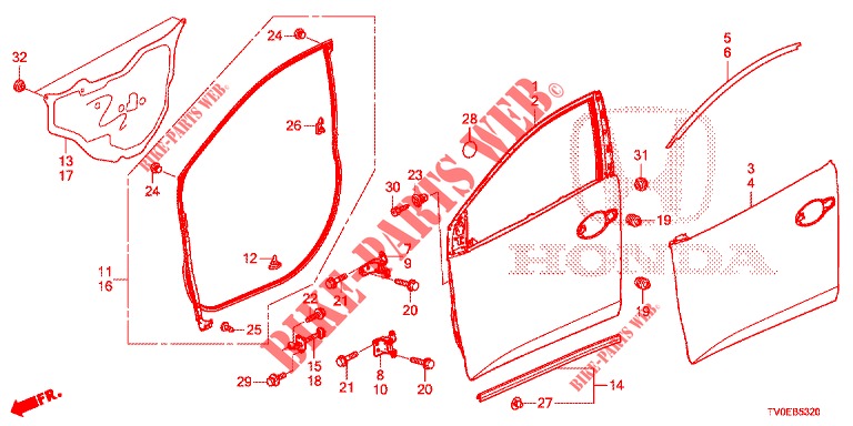TUERTAFELN, VORNE(2D)  für Honda CIVIC 1.8 ES 5 Türen 6 gang-Schaltgetriebe 2014