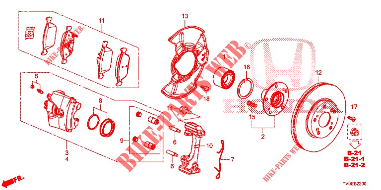 VORDERRADBREMSE  für Honda CIVIC 1.8 ES 5 Türen 6 gang-Schaltgetriebe 2014
