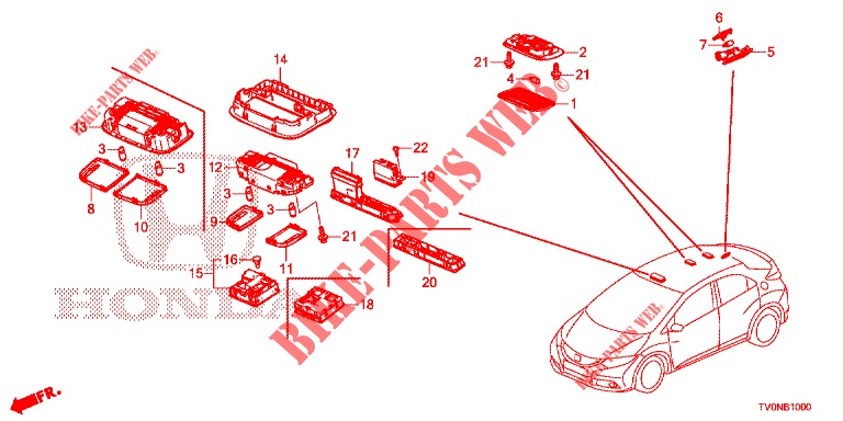 INNENLEUCHTE  für Honda CIVIC 1.8 SE 5 Türen 6 gang-Schaltgetriebe 2016