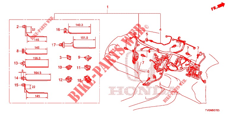 KABELBAUM (2) (RH) für Honda CIVIC 1.8 SE 5 Türen 6 gang-Schaltgetriebe 2016