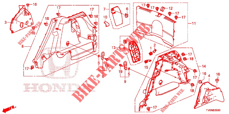 KOFFERRAUM SEITENVERKL.  für Honda CIVIC 1.8 SE 5 Türen 6 gang-Schaltgetriebe 2016