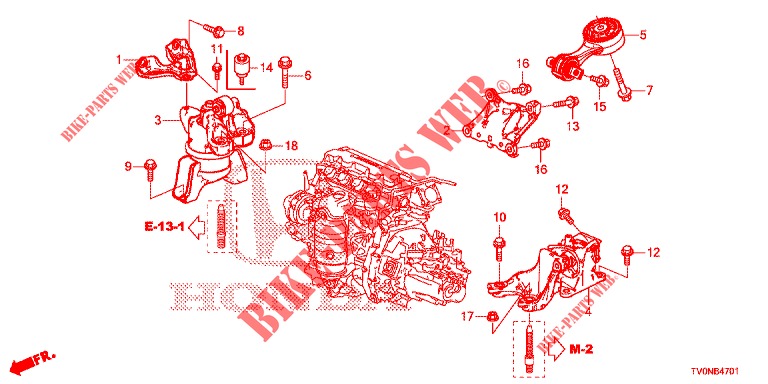 MOTORBEFESTIGUNGEN (1.8L) (MT) für Honda CIVIC 1.8 SE 5 Türen 6 gang-Schaltgetriebe 2016