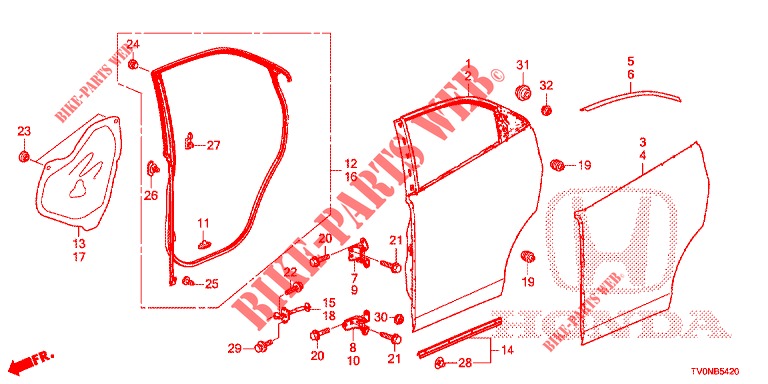 TUERBLECHE, HINTEN(4D)  für Honda CIVIC 1.8 SE 5 Türen 6 gang-Schaltgetriebe 2016
