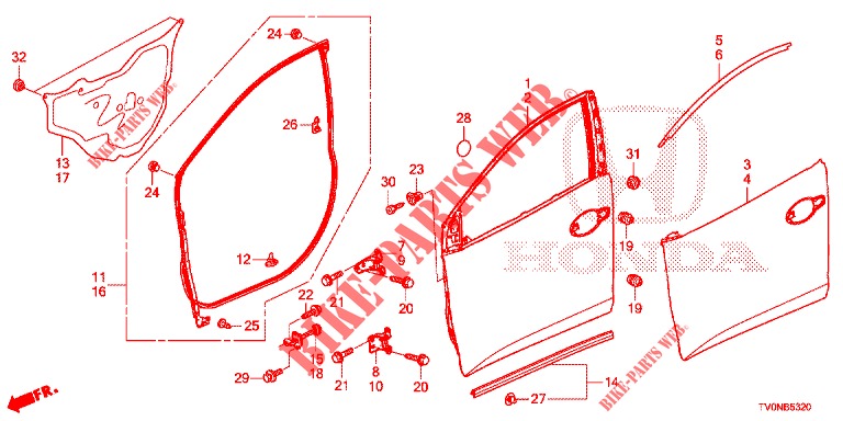 TUERTAFELN, VORNE(2D)  für Honda CIVIC 1.8 SE 5 Türen 6 gang-Schaltgetriebe 2016