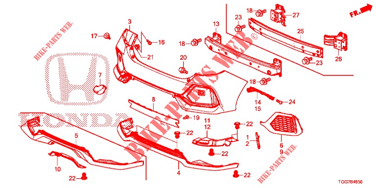 HINTERER STOSSFAENGER  für Honda CIVIC 1.0 EXGT 5 Türen 6 gang-Schaltgetriebe 2017