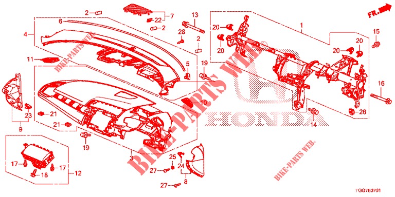INSTRUMENTENBRETT, OBEN (RH) für Honda CIVIC 1.0 EXGT 5 Türen 6 gang-Schaltgetriebe 2017