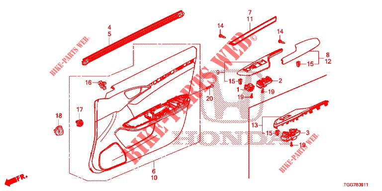 TUERVERKLEIDUNG, VORNE (RH) für Honda CIVIC 1.0 EXGT 5 Türen 6 gang-Schaltgetriebe 2017