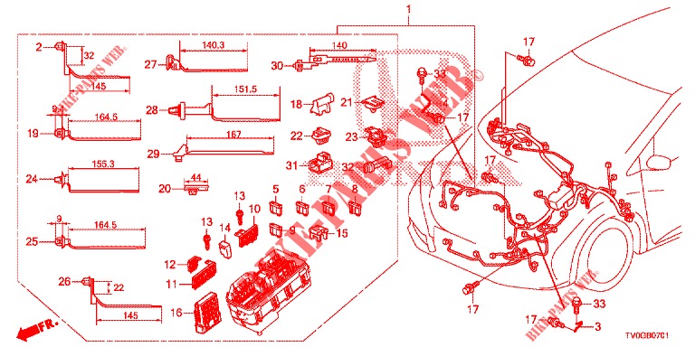KABELBAUM (1) (RH) für Honda CIVIC DIESEL 1.6 ES 5 Türen 6 gang-Schaltgetriebe 2015