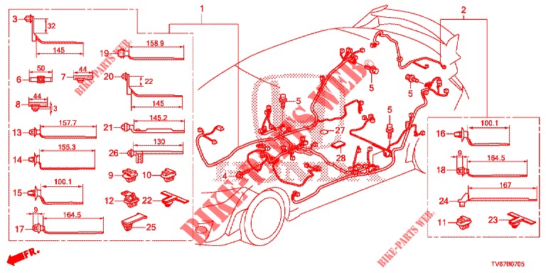 KABELBAUM (3) (RH) für Honda CIVIC TYPE R 5 Türen 6 gang-Schaltgetriebe 2016