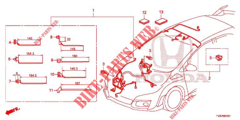 KABELBAUM (4) (RH) für Honda CIVIC TYPE R 5 Türen 6 gang-Schaltgetriebe 2016