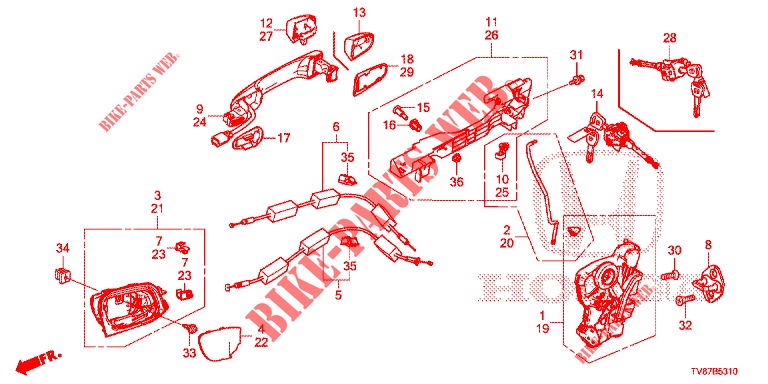 TUERSCHLOESSER, VORNE/AEUSSERER GRIFF  für Honda CIVIC TYPE R 5 Türen 6 gang-Schaltgetriebe 2016