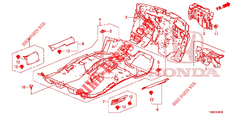 BODENMATTE/ISOLATOR  für Honda CIVIC TOURER DIESEL 1.6 ES 5 Türen 6 gang-Schaltgetriebe 2015