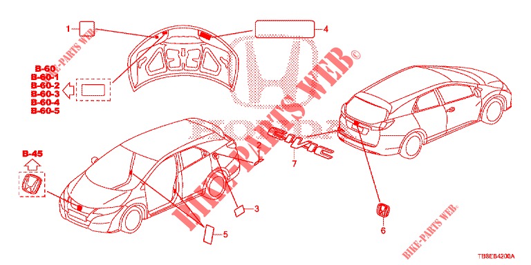 EMBLEME/WARNETIKETTEN  für Honda CIVIC TOURER DIESEL 1.6 ES 5 Türen 6 gang-Schaltgetriebe 2015
