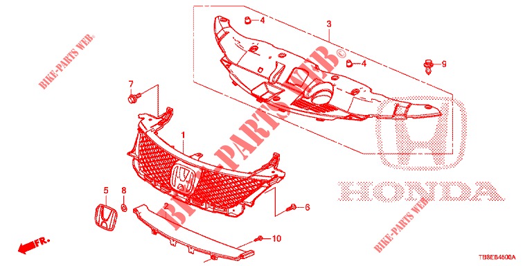 GRILL, VORNE/ZIERLEISTE  für Honda CIVIC TOURER DIESEL 1.6 ES 5 Türen 6 gang-Schaltgetriebe 2015