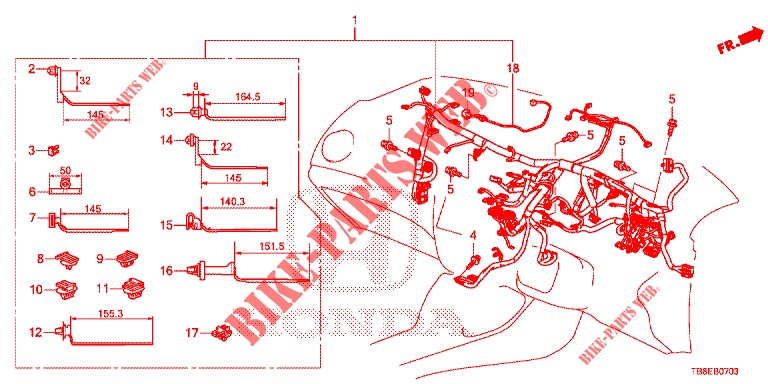 KABELBAUM (2) (RH) für Honda CIVIC TOURER DIESEL 1.6 ES 5 Türen 6 gang-Schaltgetriebe 2015
