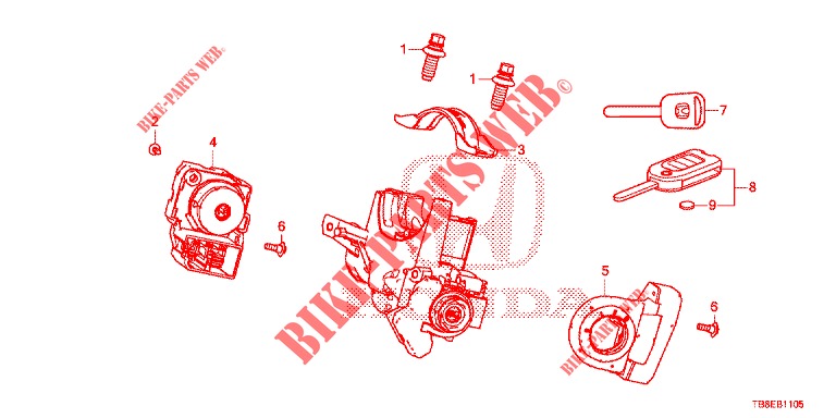 SCHLIESSZYLINDER KOMPONENTEN  für Honda CIVIC TOURER DIESEL 1.6 ES 5 Türen 6 gang-Schaltgetriebe 2015