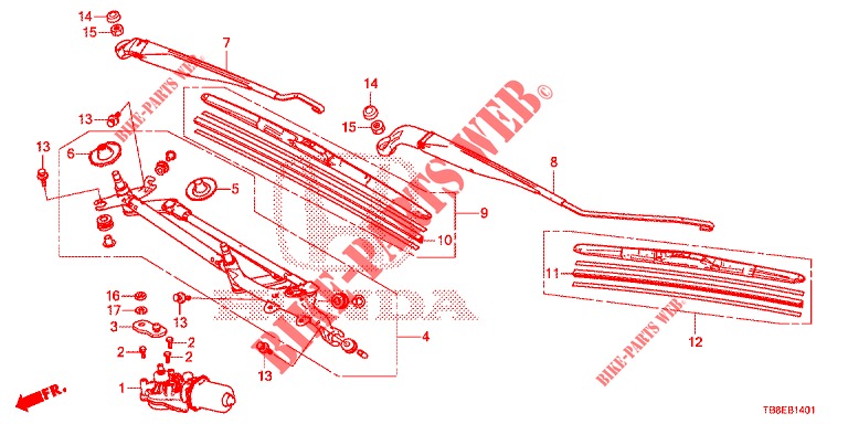 WINDSCHUTZSCHEIBENWISCHER (RH) für Honda CIVIC TOURER DIESEL 1.6 ES 5 Türen 6 gang-Schaltgetriebe 2015