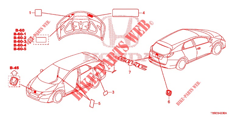 EMBLEME/WARNETIKETTEN  für Honda CIVIC TOURER DIESEL 1.6 EX 5 Türen 6 gang-Schaltgetriebe 2015