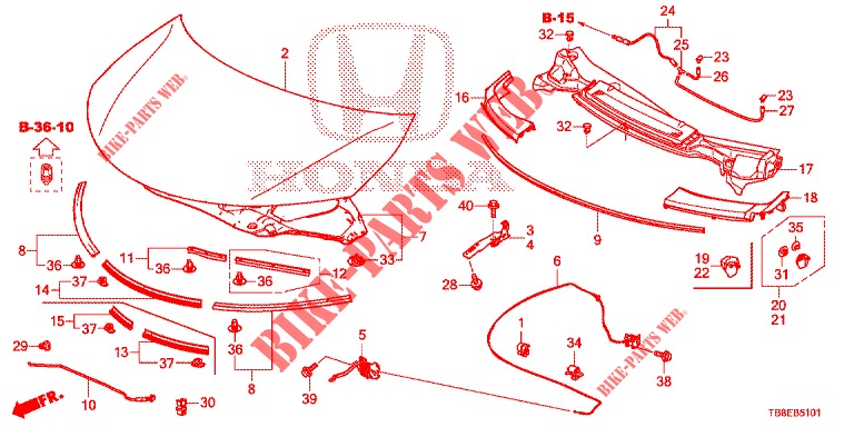 MOTORHAUBE (RH) für Honda CIVIC TOURER DIESEL 1.6 EX 5 Türen 6 gang-Schaltgetriebe 2015