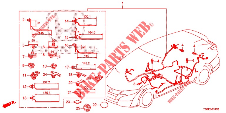 KABELBAUM (3) (RH) für Honda CIVIC TOURER DIESEL 1.6 EXGT 5 Türen 6 gang-Schaltgetriebe 2015